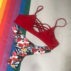Zaful Strappy Red Floral Bikini Set (S)